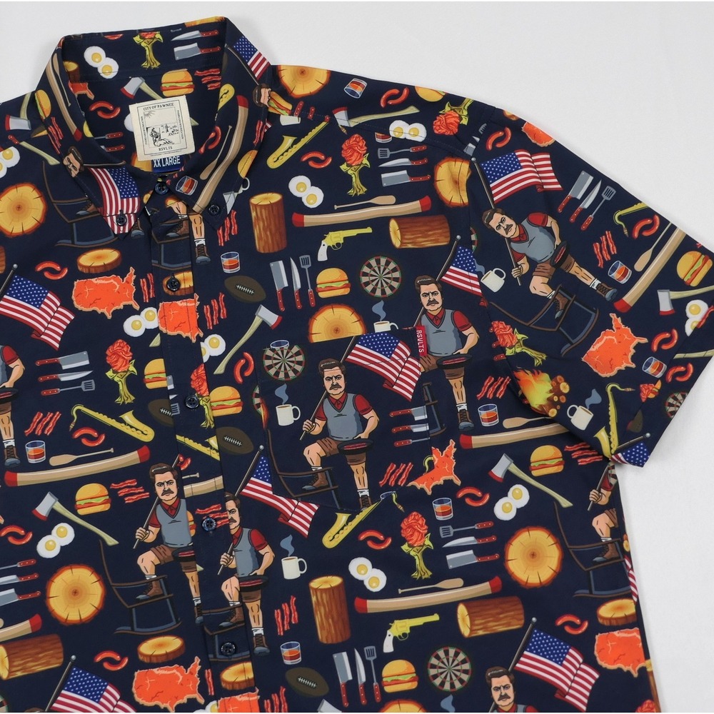 RSVLTS Parks and Recreation Ron Swanson Kunuflex Shirt Mens 2XL Button Up AOP